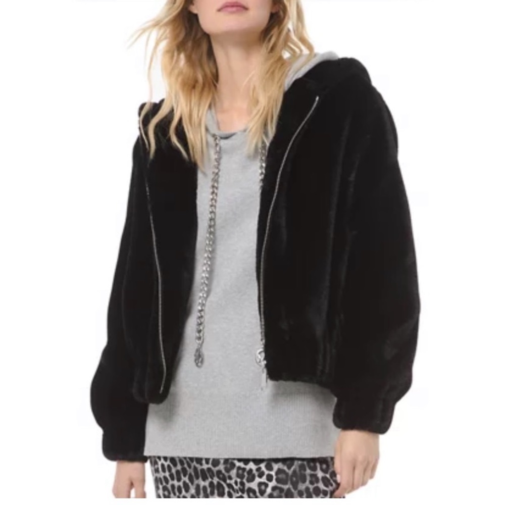 Michael Kors faux fur hooded bomber jacket